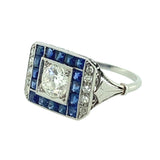 Art Deco platinum diamond and sapphire ring, 1920 c.a.