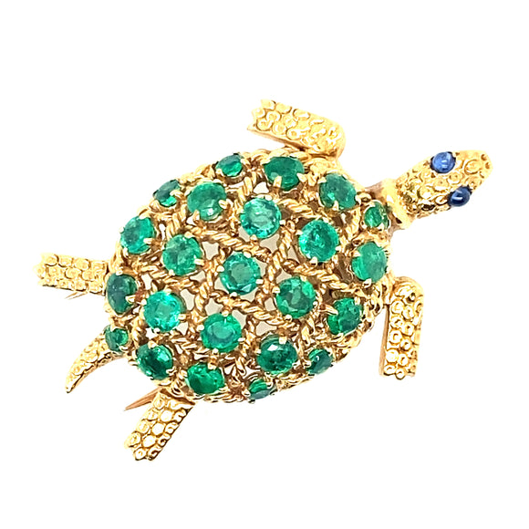 Cartier emerald and sapphire turtle brooch.
