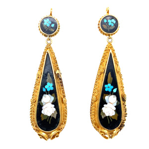 Victorian Florentine mosaic gold earrings