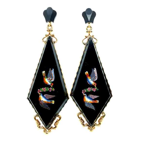 Large Victorian gold and micromosaic earrings