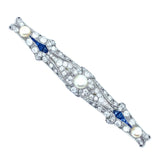 Art Deco platinum diamond, sapphire and pearl brooch. 1920