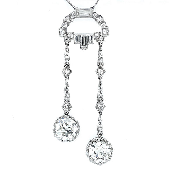 Art Déco platinum and diamond lavallière necklace, 1930 c.a.