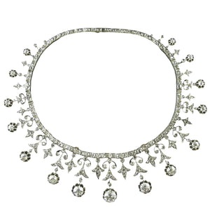 A XIX Century important silver topped, Yellow gold and old cut diamond tiara, convertible into a necklace. Probably French