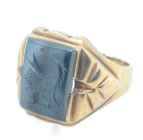 Retro gold and hematite intaglio men ring