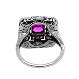 Anello Art Déco in platino diamanti e zaffiro rosa