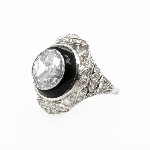 Cartier Art Déco platinum diamond and onyx ring