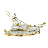 Art Déco diamond fishing boat brooch