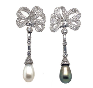 1940 diamond and natural grey and white pearl earrings.