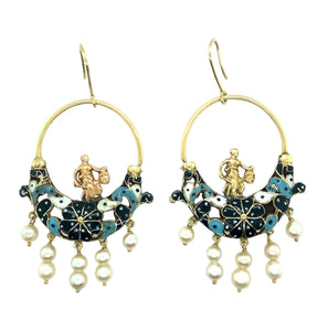 Antique gold enamelled earrings