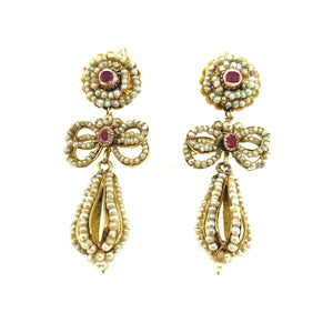 Antique gold and pearl and ruby earrings