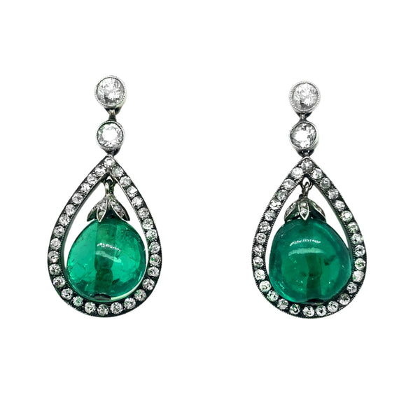 Antique diamond and emerald drop earrings