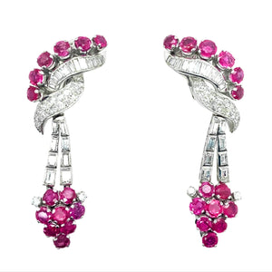 1950 platinum diamond and Ruby earrings