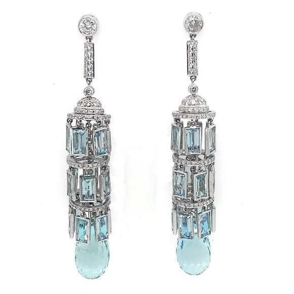 Aquamarine and diamond chandelier earrings