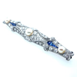 Art Deco platinum diamond, sapphire and pearl brooch. 1920