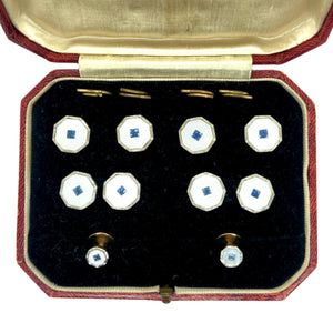 Art Déco gold mother-of-pearl and sapphire cufflinks set