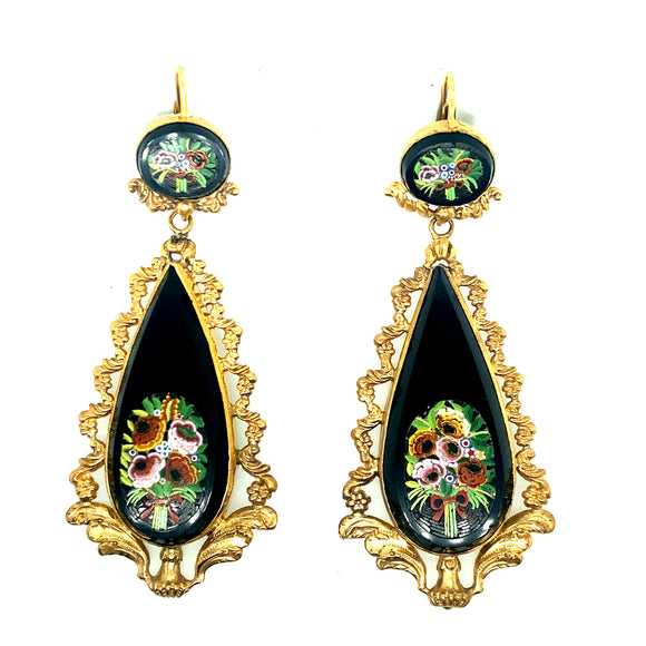 Antique gold and  micromosaic earrings, Victorian