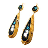 Victorian Florentine mosaic gold earrings