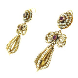 Antique gold and pearl and ruby earrings