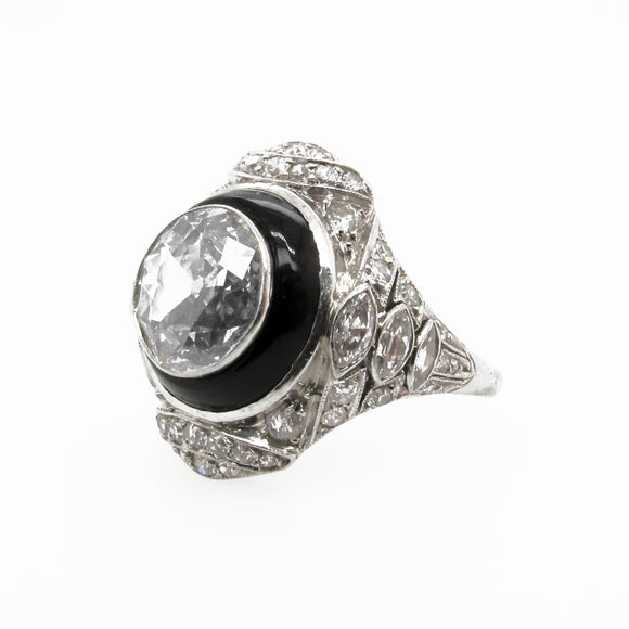 Cartier Art Déco platinum diamond and onyx ring