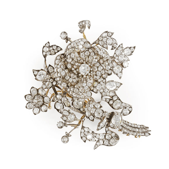 Important Antique diamond trembling brooch. 1850