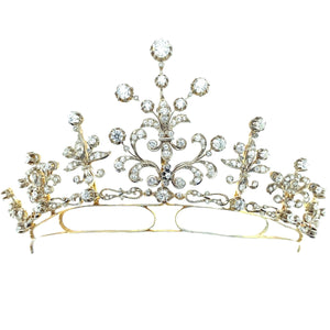 Antique gold and old-cut diamond tiara/necklace