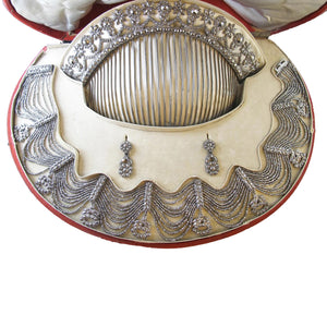 Georgian cut-steel parure with tiara in original box, 1830.